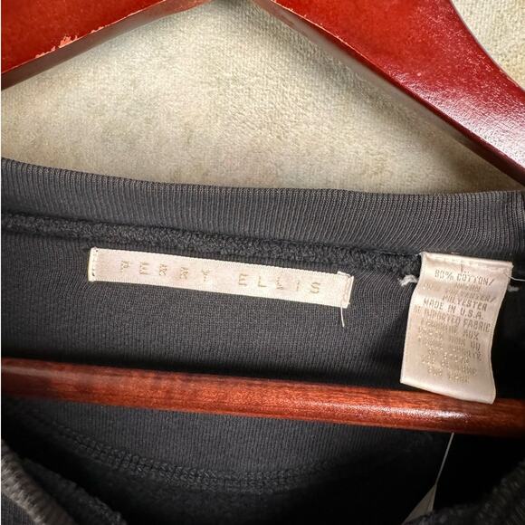 VTG 90s Perry Ellis Crewneck Sweatshirt Sz L Black Pullover Spell Out Logo - Picture 4 of 6